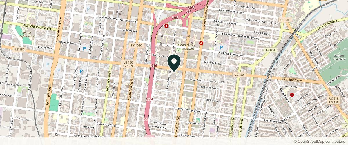 Map showing the exact location of Louisville Dermatology - Downtown at 310 E Broadway Suite 200, Louisville, KY 40202