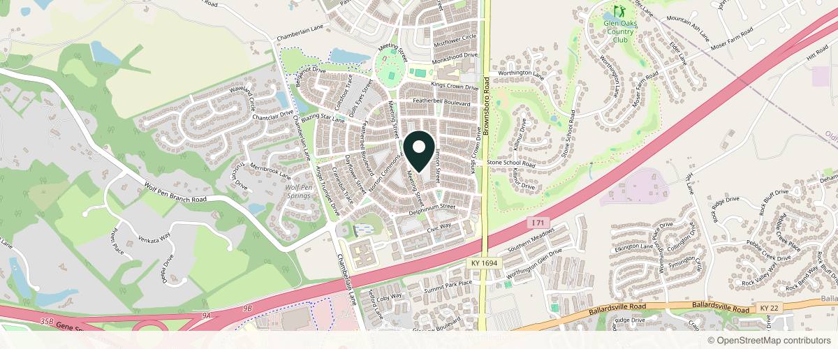 Map showing the exact location of Louisville Dermatology - Norton Commons at 10619 Meeting St Suite 106, Prospect, KY 40059