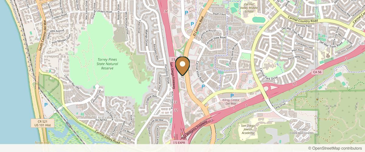Map showing the exact location of Lounge MedSpa Aesthetics and Wellness at 12264 El Camino Real #115, San Diego, CA 92130, USA