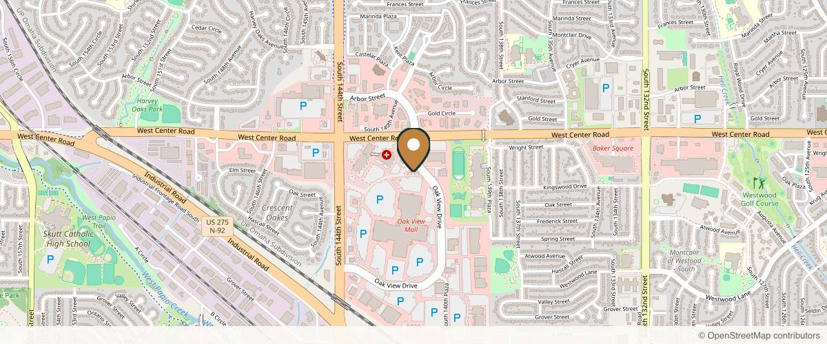 Map showing the exact location of LovelySkin Spa at 2802 Oak View Dr #300, Omaha, NE 68144, USA