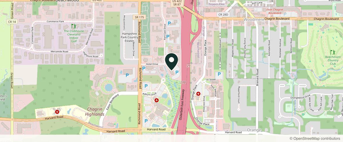 Map showing the exact location of Lucent Dermatology and Skin Surgery Center at 2000 Auburn Dr #120, Beachwood, OH 44122