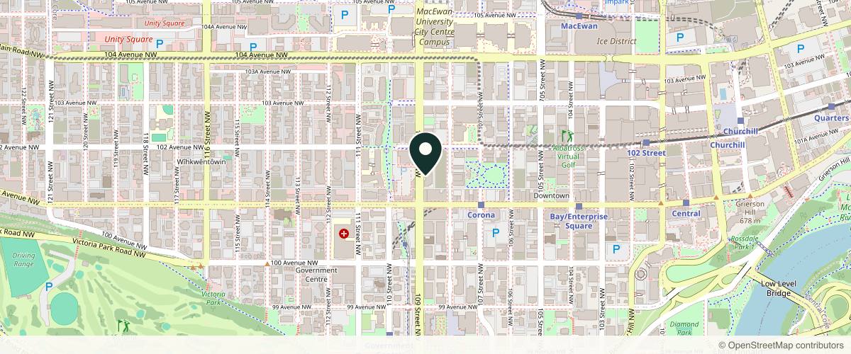 Map showing the exact location of Lucere Cosmetic and Laser Clinic at 10129 109 St NW, Edmonton, AB T5J 3P1, Canada