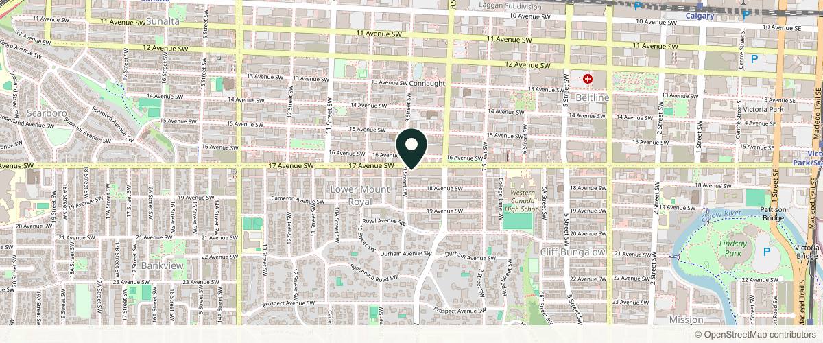 Map showing the exact location of luma by Dr. Amane at 933 17 Ave SW #401 FOURTH FLOOR, Calgary, AB T2T 5R6, Canada