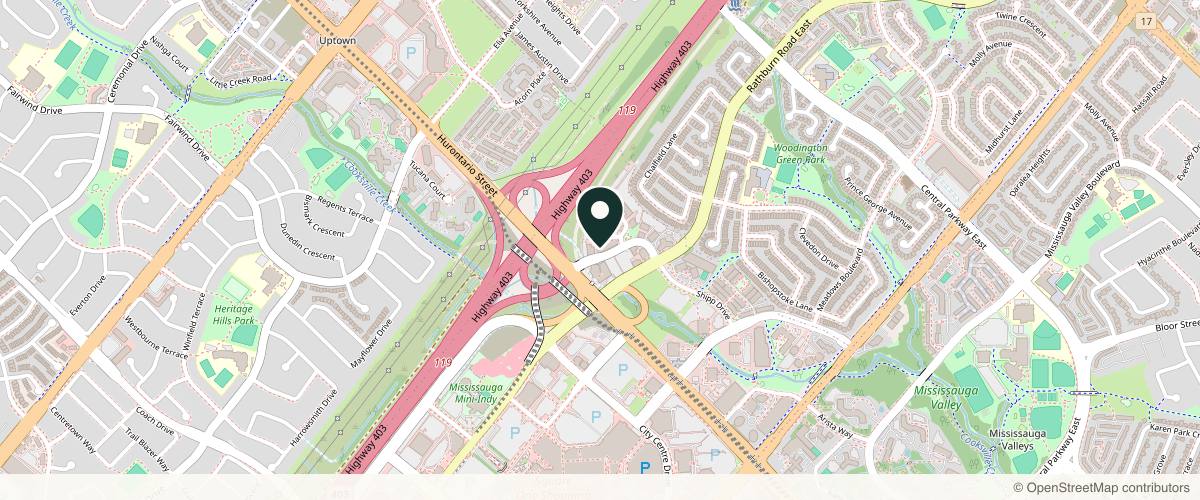 Map showing the exact location of Lumina Medi Spa at 42 Village Centre Pl L1, Mississauga, ON L4Z 1V9, Canada