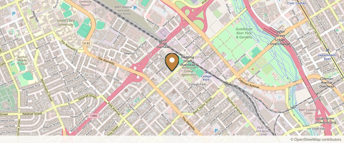 Map showing the exact location of LUMINANCE REGENERATIVE BEAUTY & WELLNESS at 915 W Hedding St, San Jose, CA 95126, USA