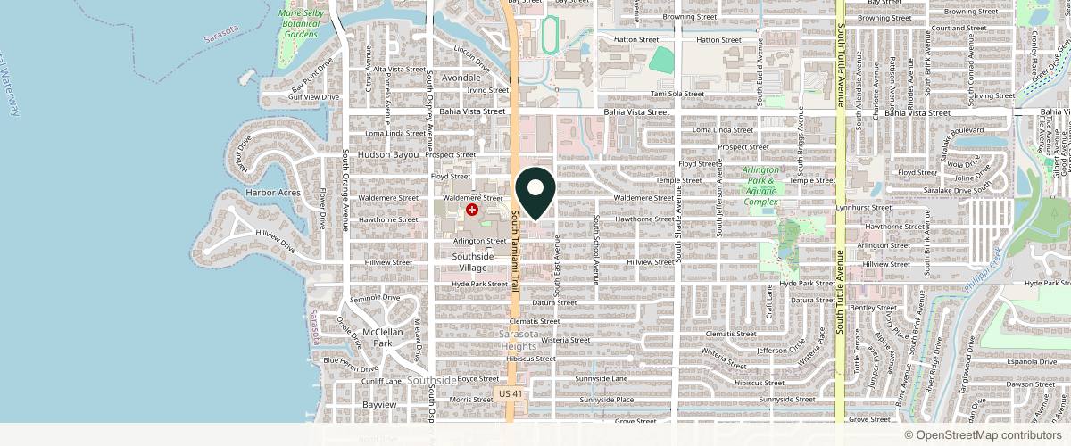 Map showing the exact location of Luminary Dermatology at 2032 Hawthorne St, Sarasota, FL 34239