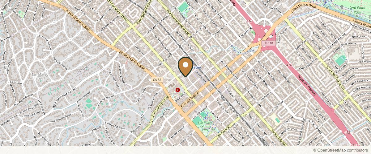Map showing the exact location of LuminaSkin Med Spa at 100 S Ellsworth Ave Ste 806, San Mateo, CA 94401, USA