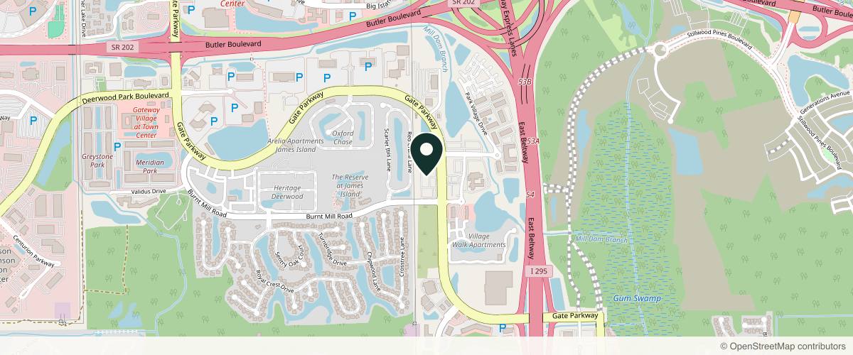 Map showing the exact location of Luminess Med Spa at 7540 Gate Pkwy #109, Jacksonville, FL 32256, USA