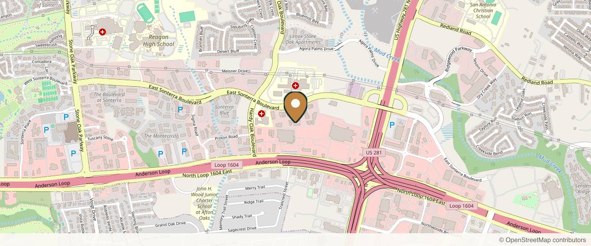 Map showing the exact location of Luna Allure Stone Oak Spa at 1202 E Sonterra Blvd Ste 604, San Antonio, TX 78258, USA
