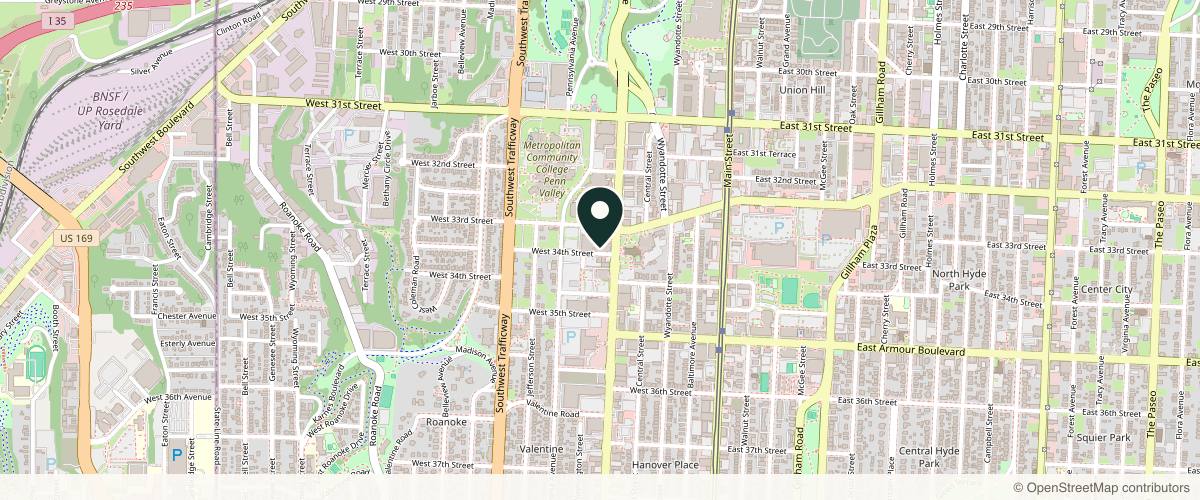 Map showing the exact location of Luna Med Spa at 406 W 34th St #812, Kansas City, MO 64111, USA