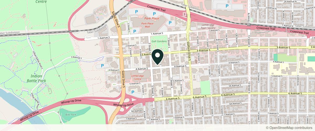 Map showing the exact location of Luna Rx Beauty at 517 4 Ave S #203, Lethbridge, AB T1J 0N4, Canada