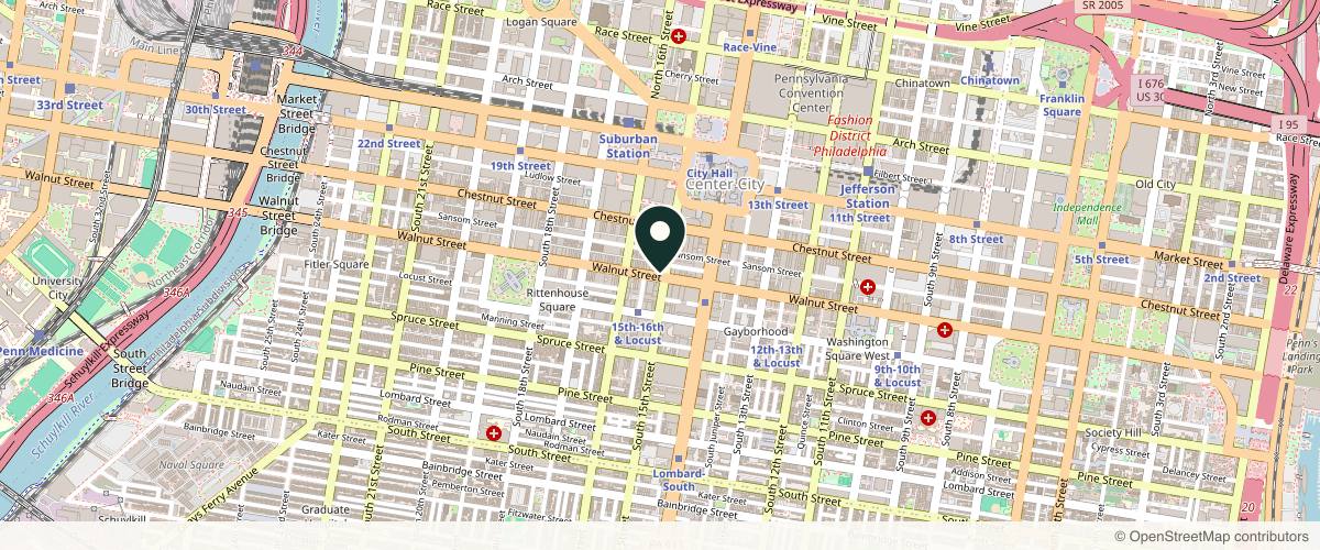 Map showing the exact location of Lunamé Medical Aesthetics at 1503 Walnut St, Philadelphia, PA 19102, USA