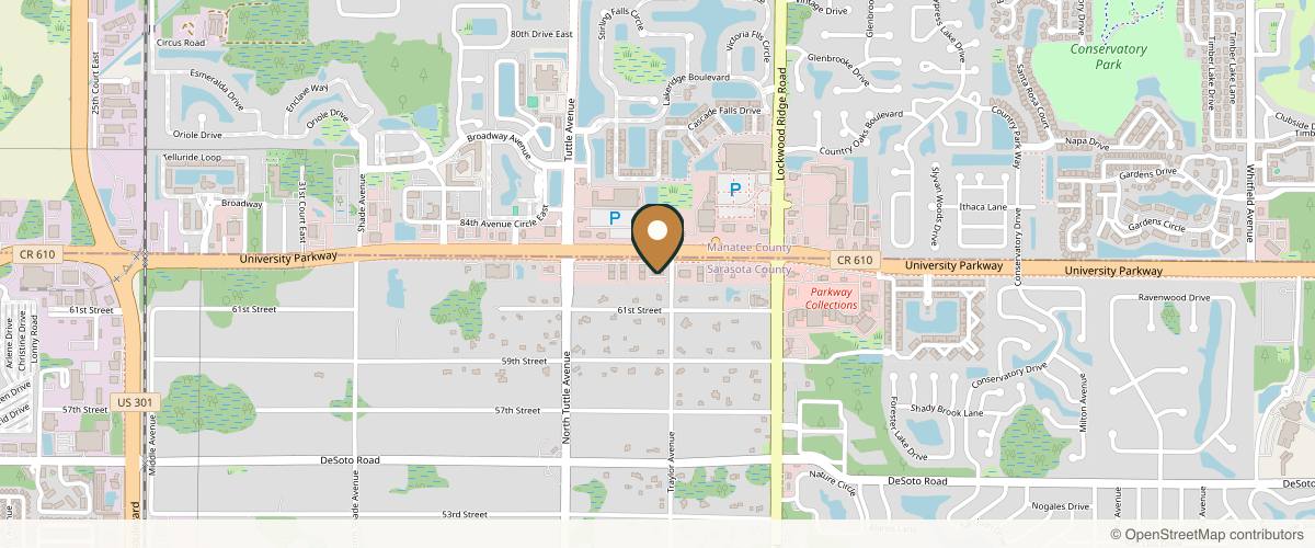 Map showing the exact location of Lush Injectables at 2970 University Pkwy #201, Sarasota, FL 34243, USA