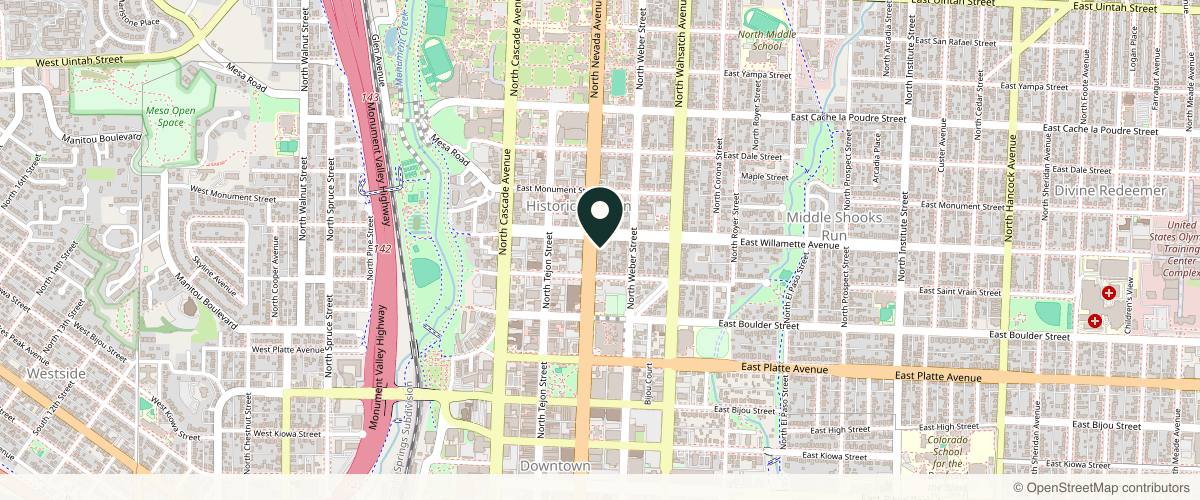 Map showing the exact location of Lux & Lav Aesthetics at 523 N Nevada Ave, Colorado Springs, CO 80903, USA