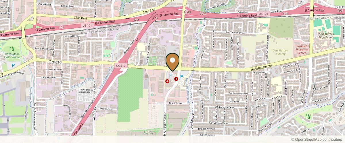 Map showing the exact location of Lux Dermatology at 5333 Hollister Ave STE 105, Santa Barbara, CA 93111, USA