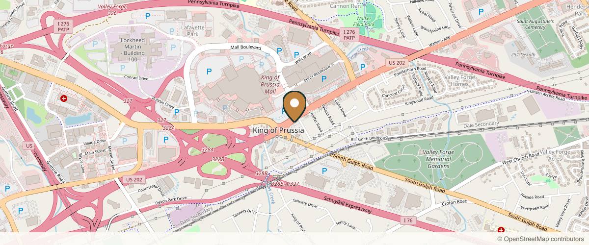 Map showing the exact location of Lux Skin & Lasers Med Spa by John Lee, MD at 731 W Dekalb Pike, King of Prussia, PA 19406, USA