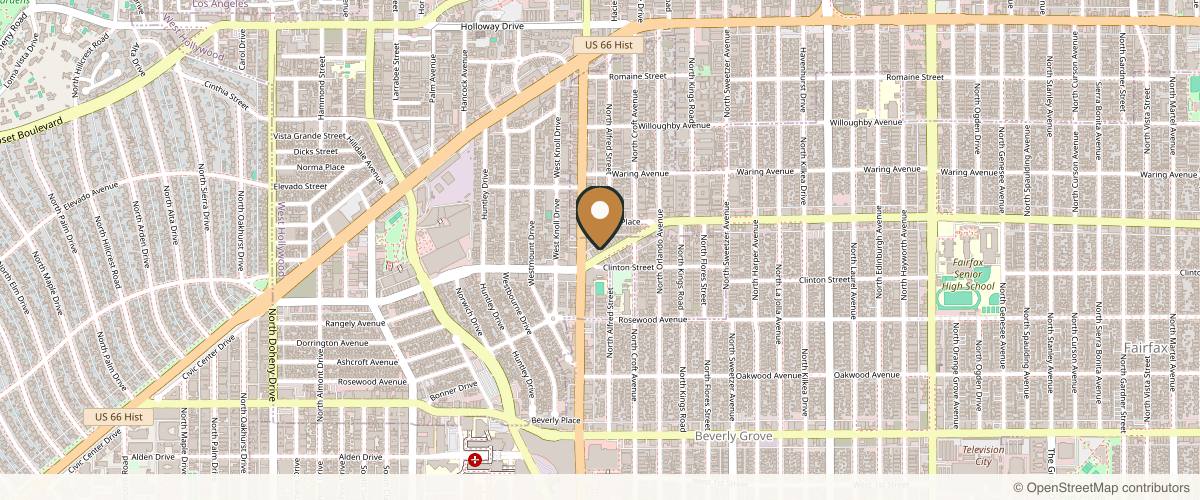 Map showing the exact location of Luxbae Salon and Med Spa at 8473 Melrose Ave, West Hollywood, CA 90069, USA