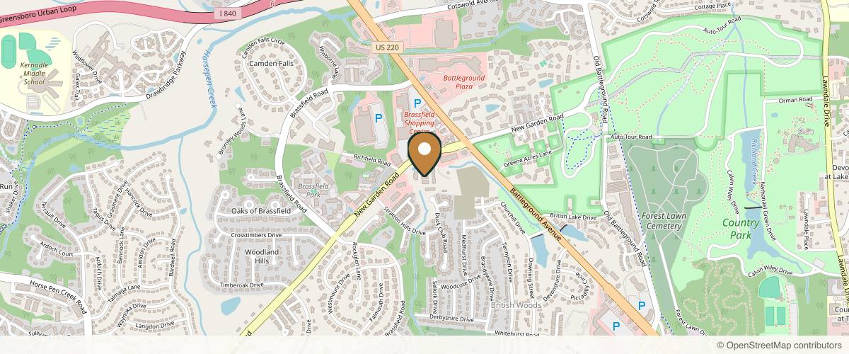 Map showing the exact location of Luxe Aesthetics at 2018 New Garden Rd # C, Greensboro, NC 27410, USA