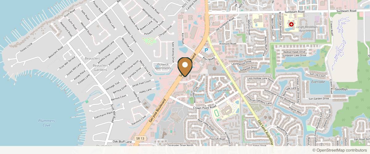 Map showing the exact location of Luxe Aesthetics Jacksonville at 9889 San Jose Blvd #7, Jacksonville, FL 32257, USA
