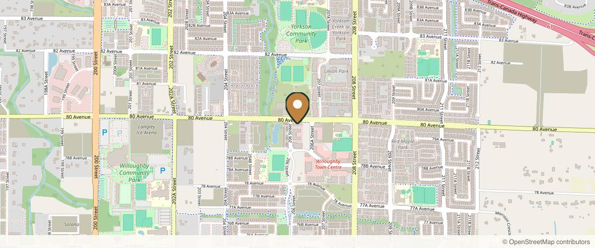 Map showing the exact location of Luxe Aesthetics Loft at 20614 80 Ave Unit 205, Langley Twp, BC V2Y 3W7, Canada