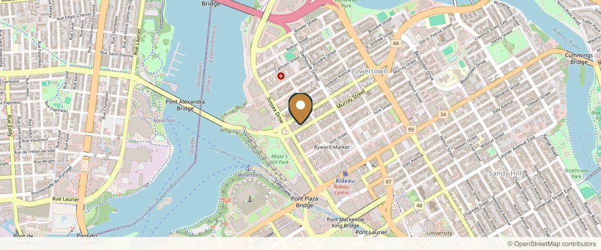 Map showing the exact location of Luxe Beauté Clinic Canada l Clinic of Aesthetics at 25 Murray St, Ottawa, ON K1N 9M5, Canada