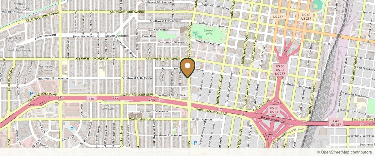Map showing the exact location of Luxe Beauty at 1612 S Washington St, Amarillo, TX 79102, USA