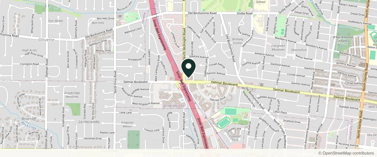 Map showing the exact location of Luxe Haven Aging & Acne Aesthetics of Skin Haven RX at 8515 Delmar Blvd Ste 202, St. Louis, MO 63124, USA
