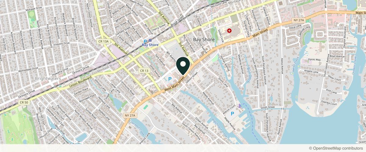 Map showing the exact location of Luxe House Aesthetics at 21 W Main St, Bay Shore, NY 11706, USA