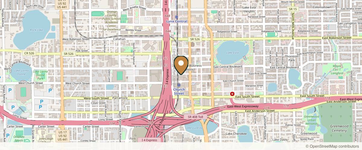 Map showing the exact location of LUXE Med Spa Aesthetics at 55 W Church St Suite 206, Orlando, FL 32801, USA