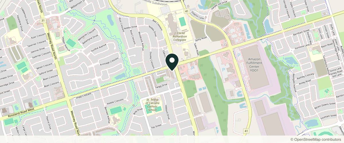 Map showing the exact location of Luxe Med Spa at 1 Rossland Rd W #209, Ajax, ON L1Z 1Z2, Canada