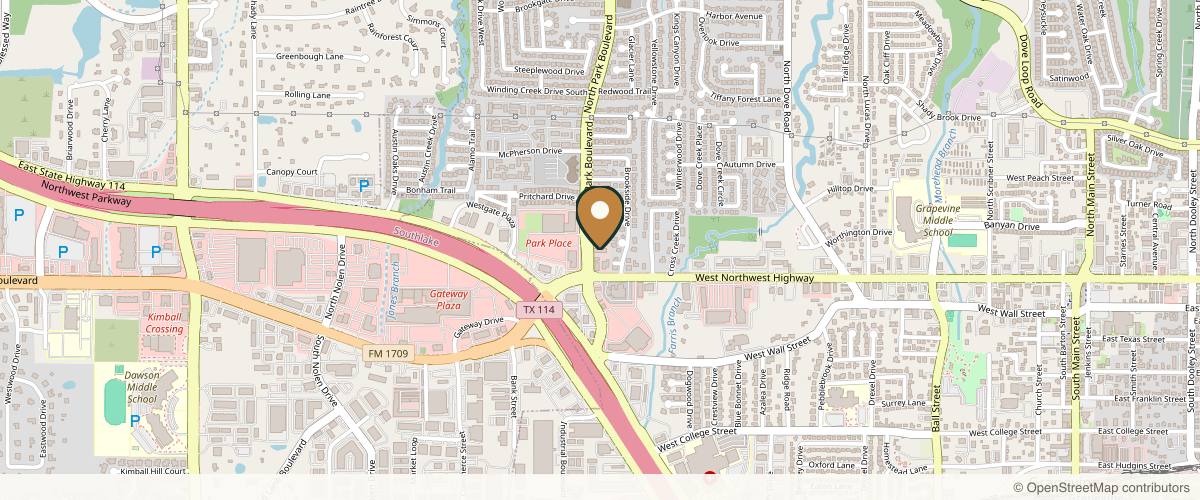 Map showing the exact location of Luxe Vanity Medspa at 210 Park Blvd Ste 105, Grapevine, TX 76051, USA