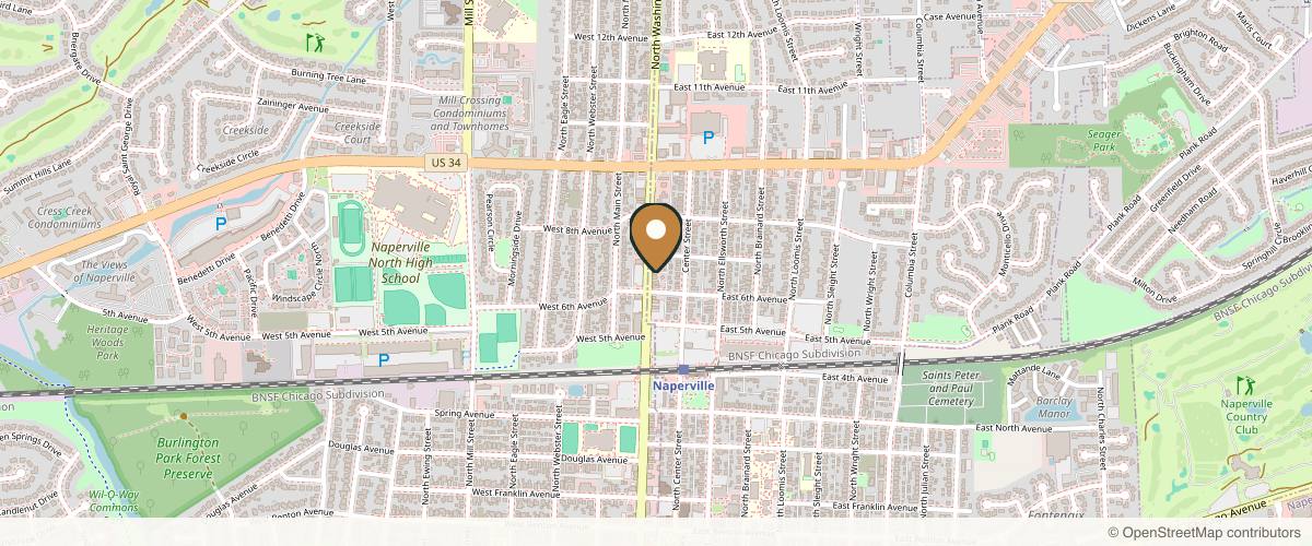Map showing the exact location of LuxeSkin Med Spa at 620 N Washington St, Naperville, IL 60563, USA