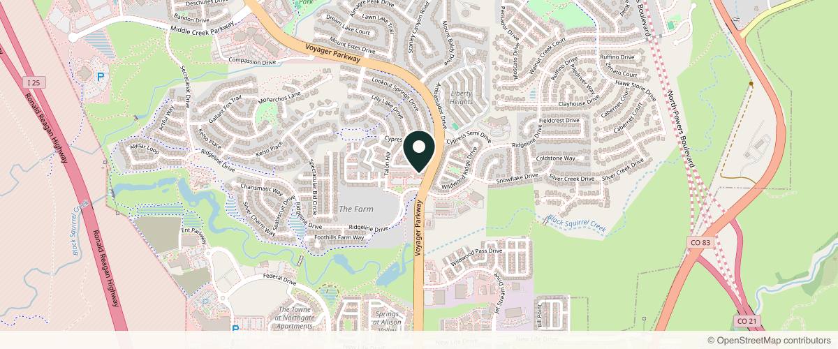 Map showing the exact location of LUXUS Aesthetics + Wellness Colorado at 11590 Ridgeline Dr Ste 150, Colorado Springs, CO 80921, USA