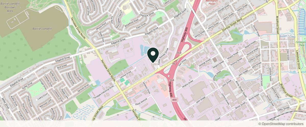 Map showing the exact location of LUXX Aesthetics and Health at 4 Cedar Pointe Dr M, Barrie, ON L4N 5R7, Canada