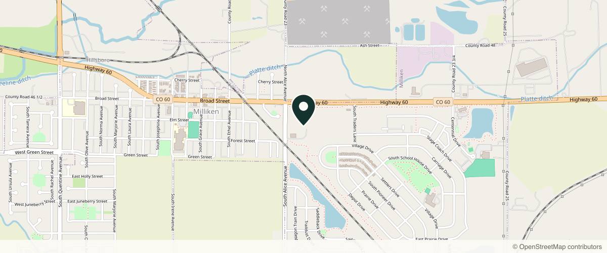 Map showing the exact location of Lymphatic Drainage Post BBL, Tummy Tuck | Body Contour | Lips | Elevé Spa at 1760 S Broad St Ste E, Milliken, CO 80543, USA