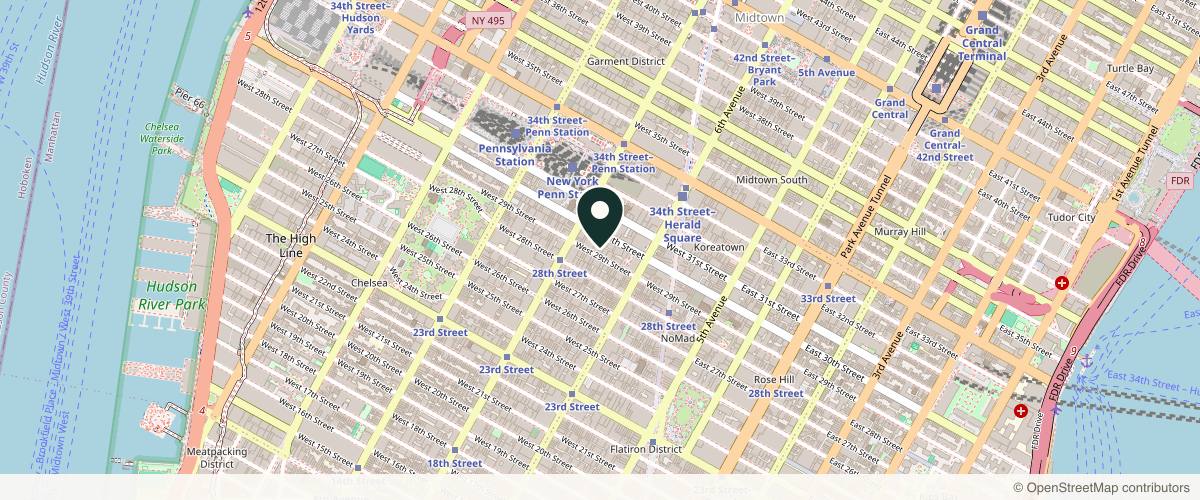 Map showing the exact location of M Beauty Studio & Spa at 143 W 29th St Ste 205, New York, NY 10001, USA