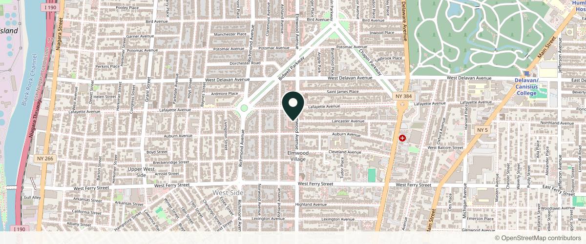 Map showing the exact location of Maeve Aesthetics at 818 Elmwood avenue lower left, Buffalo, NY 14222, USA