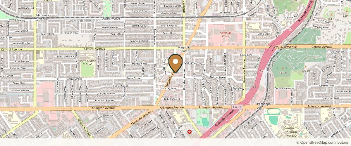 Map showing the exact location of Magnolia Medical Aesthetics at 6770 Magnolia Ave, Riverside, CA 92506, USA