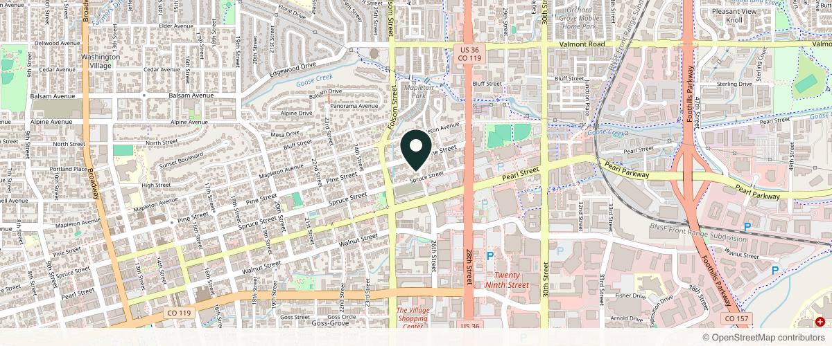 Map showing the exact location of Mandel Dermatology - Boulder at 2575 Spruce St Unit C, Boulder, CO 80302