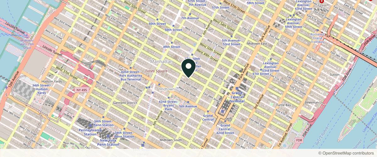 Map showing the exact location of Manhattan Dermatology Specialists at 56 W 45th St Ste 819, New York, NY 10036