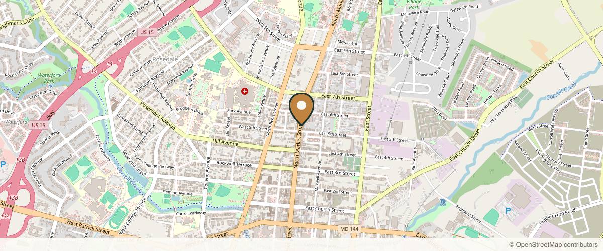 Map showing the exact location of Maria Hawkins Aesthetics — Frederick, MD at 512 N Market St, Frederick, MD 21701, USA