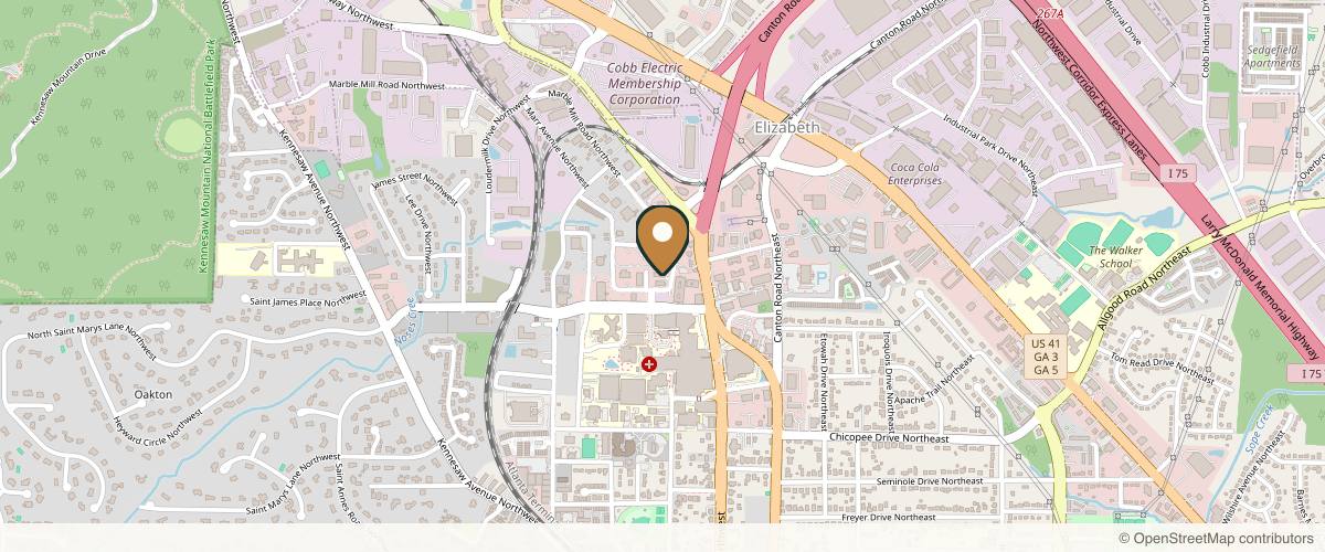 Map showing the exact location of Marietta Plastic Surgery at 823 Campbell Hill St NW, Marietta, GA 30060, USA