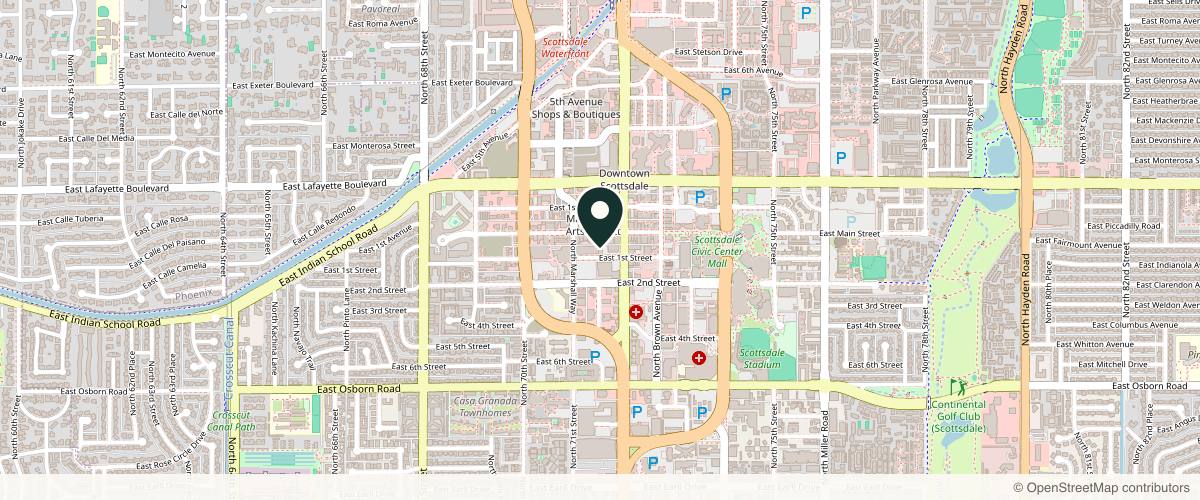 Map showing the exact location of Mask'd Aesthetics at 7146 E 1st St #8b, Scottsdale, AZ 85251, USA