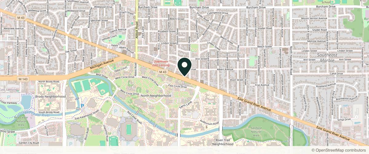 Map showing the exact location of Massage & Wellness Store, Med Spa and Center at 541 E Grand River Ave #5, East Lansing, MI 48823, USA