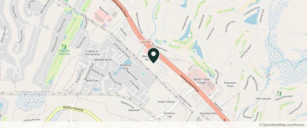 Map showing the exact location of Mathew Epps MD Plastic Surgery/FACE Aesthetics Medical Spa Bluffton at 29 Plantation Park Dr Ste 302, Bluffton, SC 29910, USA