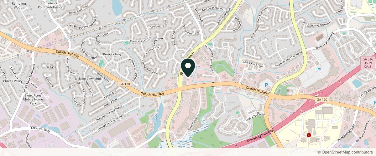 Map showing the exact location of Matthew J. Reschly , M.D., PC at 2000 Riverside Pkwy #100, Lawrenceville, GA 30043