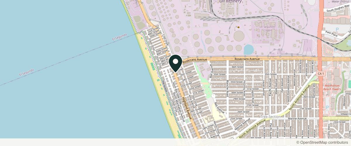 Map showing the exact location of MB SKIN SPA at 3516 Highland Ave, Manhattan Beach, CA 90266, USA