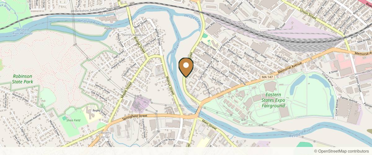 Map showing the exact location of MBS Wellness Center / Mind Body & Skin at 117 River St, West Springfield, MA 01089, USA
