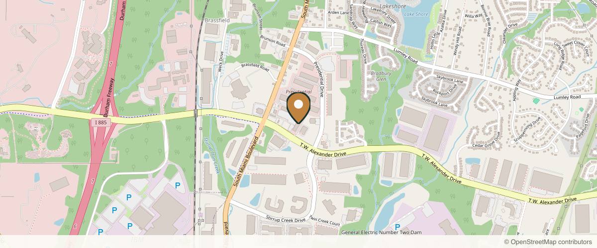 Map showing the exact location of MC Esthetic LLC at 2945 S Miami Blvd #110, Durham, NC 27703, USA