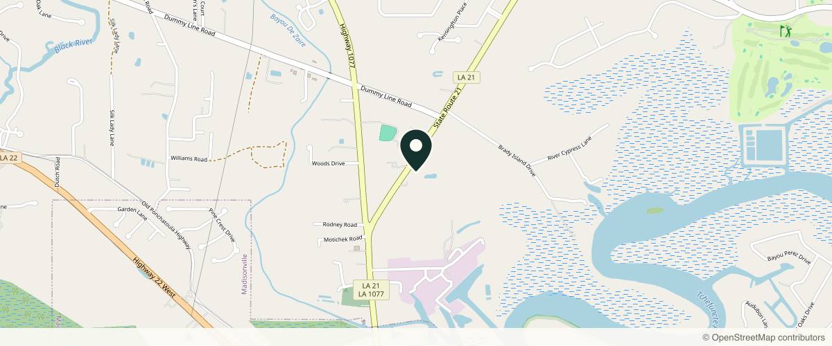 Map showing the exact location of McDaniel Dermatology & Skin Surgery Institute at 222 LA-21, Madisonville, LA 70447, USA